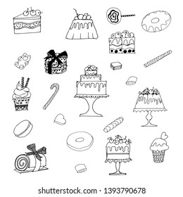Vector set of watercolor  illustration of sweets