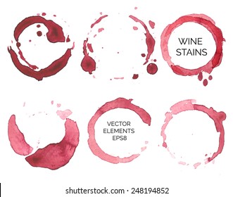 Vector set of watercolor painted wine stains on  white background