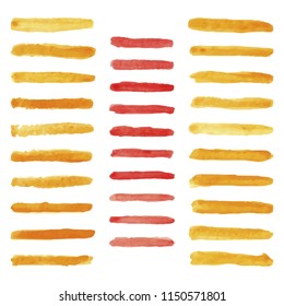 The vector set of watercolor pastel orange and red brushes stroke
