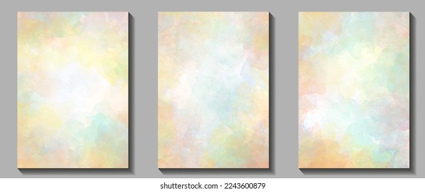 Vector set watercolor rainbow texture for background. Multicolor watercolour backdrop. Hand drawn colorful illustration card, flyer, poster, and cover design. Art template for design. Brush strokes
