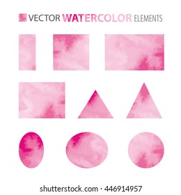 Vector set - watercolor shapes - circle, ellipse, rectangle, square, triangle. Isolated on white background. Eps 10