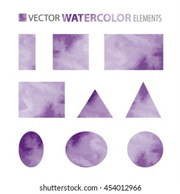 Vector set - watercolor shapes - circle, ellipse, rectangle, square, triangle. Isolated on white background. Eps 10.