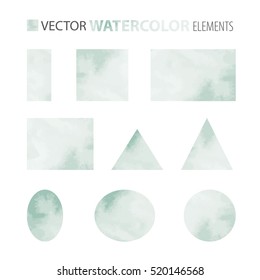 Vector set - watercolor shapes - circle, ellipse, rectangle, square, triangle. Isolated on white background. Eps 10