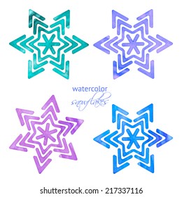 Vector set of watercolor snowflakes in different colors