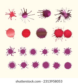 Vector set of watercolor stains with drops and splashes