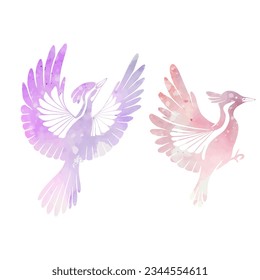 Conjunto vectorial de siluetas de pájaros carpinteros acuáticos. Clásico de pájaro rosa y violeta, aislado de fondo. Elementos de diseño para pegatinas, iconos y su diseño