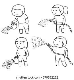 vector set of watering by watering can and watering tube
