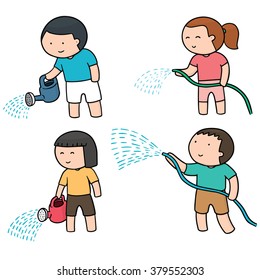 vector set of watering by watering can and watering tube