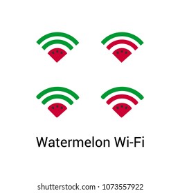 Vector set of Watermelon Wi Fi logo.
Minimalistic fruit logotype isolated on a white background. EPS 10 file.