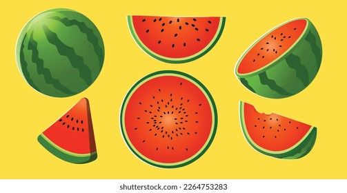 Conjunto vectorial de sandías sobre un fondo amarillo