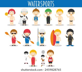 Vector Set of Watersports in cartoon style