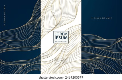 Vector set of wave gold patterns. luxury abstract line art, elegant curve textures. Premium labels, cards, minimal package, glitter silk shapes