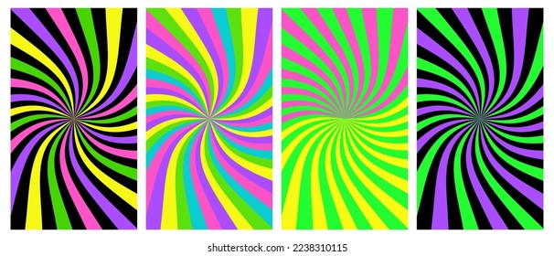 Vector set of wave rainbow posters. Psychedelic acid backgrounds colletion.Vector illustration