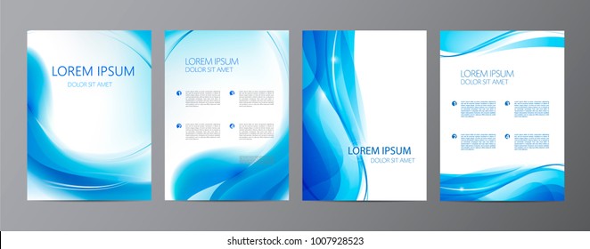 Vector set of wavy blue abstract covers, brochures, flyers