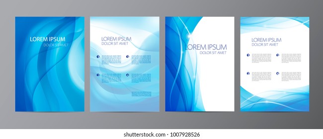 Vector set of wavy blue abstract covers, brochures, flyers