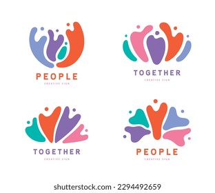 Vector set of wavy men logos. Youth community, people together, support and union concepts