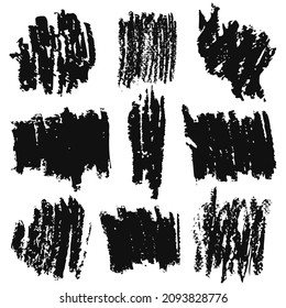 Vector set of wax crayon textures. Grunge hand drawn stripes. Isolated black brushtrokes on white background. Chalk texture.