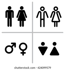Vector set of WC icons isolated on a white background. Washroom icon. Restroom sign. Gender icon. Male and female sign collection. Gender symbols. Man and woman icon 
