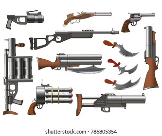 Vector Set of Weapons with Flowers for you Design and Computer Game