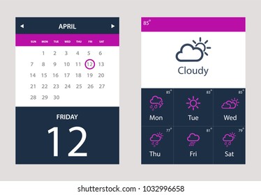 Vector set of Weather and Calendar Widget UI