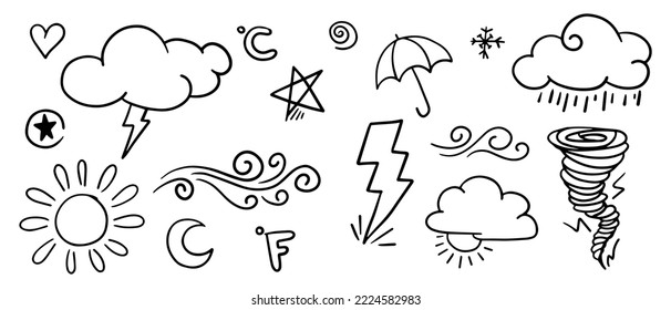 vector set of weather doodle elements, for design purposes