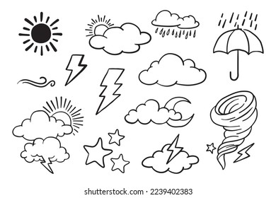 vector set of weather doodle elements, for design purposes