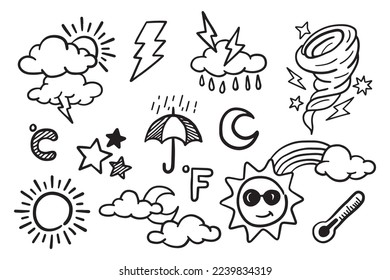 vector set of weather doodle elements, for design purposes