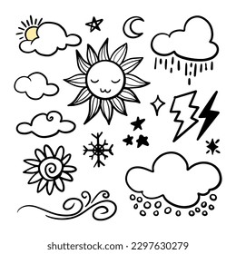 vector set of weather doodle elements, for design purposes