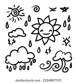 vector set of weather doodle elements, for design purposes