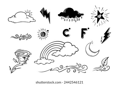 vector set of weather doodle elements, for design purposes