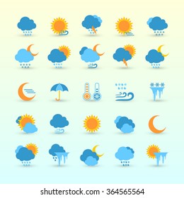 Vector Set Of Weather Forecast And Meteorology Symbols Flat Icons