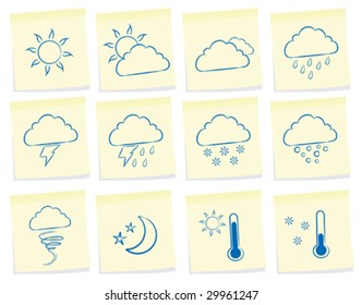 vector set of weather icon on note paper