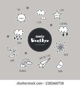 Vector set of weather icons. Doodle. Simple illustration. Vector illustration. EPS 10.