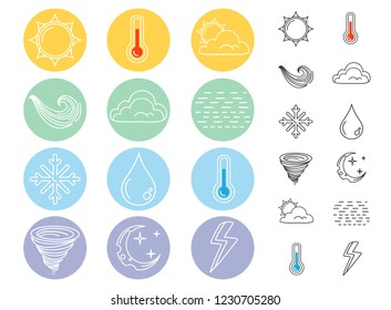 Vector set weather icons. Vector flat icons weather symbols.