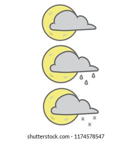 Vector set of weather icons. Icons with the moon.