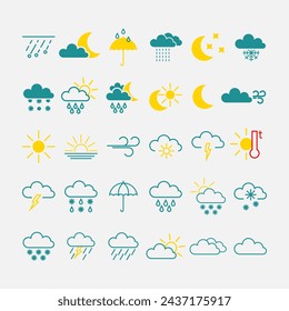 Vector set of weather icons. Sun and rain, wind and snow and many others.