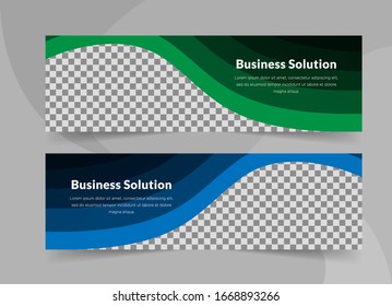 Vector Set of Web Banner Template with Green and Blue Colors Combination and a big place for a photo in transparent background.