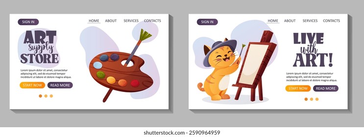 Vector set of web banners featuring art tools. Suitable for online stores selling art supplies and creative studios  
