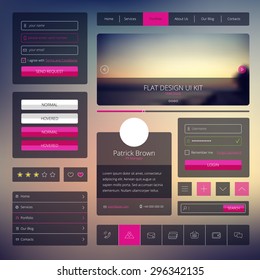 Vector set of web design elements in flat style. Trendy web elements design. UI kit with icons set and modern blurred background.