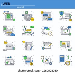 Vector set of web development and office icons in thin line style. Website UI and mobile web app icon. Outline design illustration