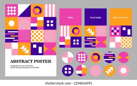 Vector set for web space and print: poster, banners and icons. Set in abstract style. Bright and dynamic banners with elements of geometric shapes for use in business, marketing, etc.