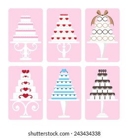 Vector set of wedding cake on isolated background