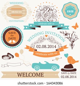 Vector set of  wedding design elements and decoration with hand drawn illustrations.