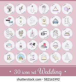 Vector set with wedding icons and elements