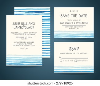 Vector set Wedding invitation cards with watercolor background. Template Wedding invitations or announcements