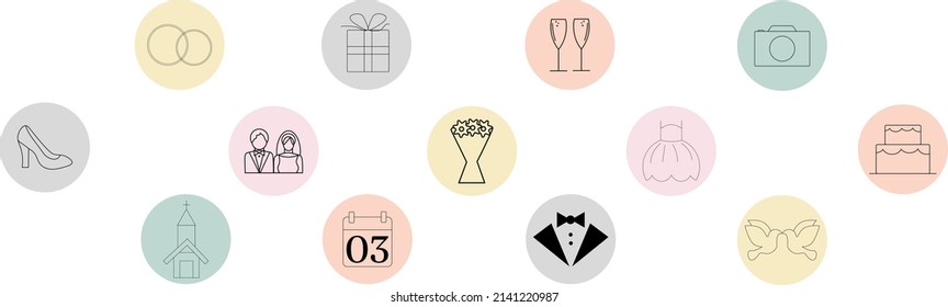 Conjunto de vectores de iconos de la línea de bodas.