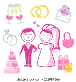 Vector set of wedding and love icons 