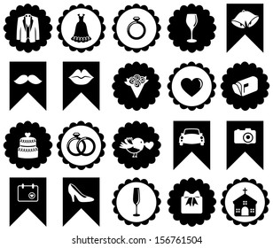 Vector Set of Wedding or Valentine's Day Themed Icons and Badges