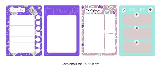 Vector set of weekly planner, to do list, note, background. School planner with doodle sketch. Hand-drawn elements for email. Icons with paper envelopes, letters, email