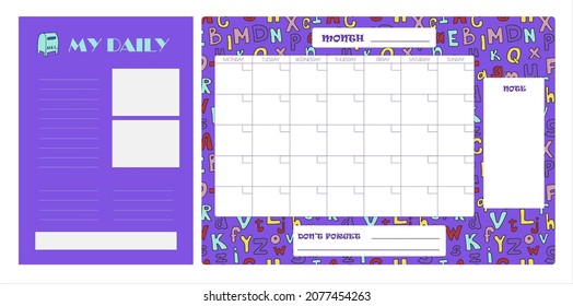 Vector set of weekly planner, to do list, note, Schedule, background. School planner with doodle sketch. Hand-drawn elements for email. Icons with paper envelopes, letters, email